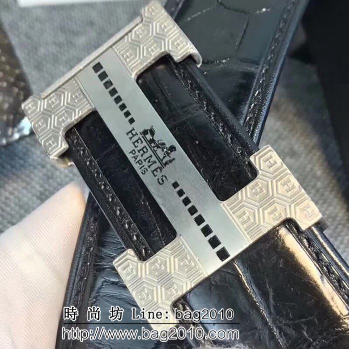 愛馬仕HERMES 進口鱷魚腹皮 精工製作 鋼材質五金件高端男士皮帶 HHG1338